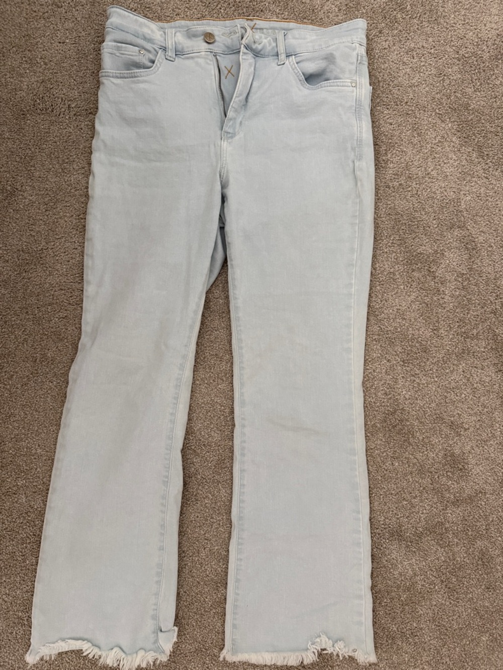 Light Wash Flare Jeans with Frayed Hem